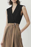 Light Brown Patchwork Pleated A Line Ankle-Length Cocktail Dress