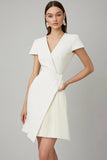White A Line V Neck Pleated Short Semi Formal Dress