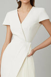 White A Line V Neck Pleated Short Semi Formal Dress