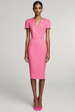 Pink Sheath V-Neck Knee-Length Semi Formal Dress