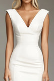 White Sleeveless V-Neck Bodycon Knee-Length Semi Formal Dress