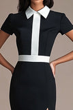 Black White Patchwork Bodycon Knee-Length Cocktail Dress with Slit