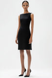 Black Bodycon Bateau Neck Sleeveless Midi Semi Formal Dress