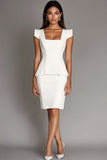 White Square Neck Bodycon Short Semi Formal Dress