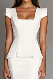 White Square Neck Bodycon Short Semi Formal Dress