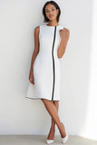 Black White Round Neck Knee-Length Semi Formal Dress
