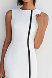 Black White Round Neck Knee-Length Semi Formal Dress