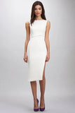 White Bodycon Simple Knee-Length Semi Formal Dress with Slit