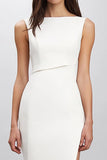 White Bodycon Simple Knee-Length Semi Formal Dress with Slit