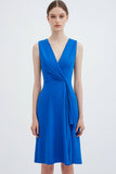 Royal Blue V-Neck Sleeveless Knee-Length Semi Formal Dress