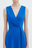 Royal Blue V-Neck Sleeveless Knee-Length Semi Formal Dress