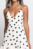 White Black A Line Chiffon Tiered Maxi Wedding Guest Dress with Polka Dots