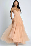Peach A Line Spaghetti Straps Pleated Long Wedding Guest Dress
