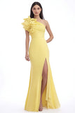 Daffodil Chiffon Sheath Ruched Maxi Wedding Guest Dress with Slit
