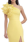 Daffodil Chiffon Sheath Ruched Maxi Wedding Guest Dress with Slit