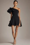 One Shoulder A Line Little Black Dress with Ruffles