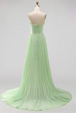 Dusty Sage A-Line V-Neck Pleated Spaghetti Straps Maxi Formal Dress