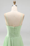 Dusty Sage A-Line V-Neck Pleated Spaghetti Straps Maxi Formal Dress