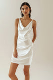 White Sheath Satin V-Neck Sleeveless Short Graduation Dress
