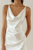 White Sheath Satin V-Neck Sleeveless Short Graduation Dress