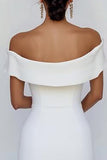 White Bodycon Satin Off the Shoulder Mini Graduation Dress with Bowknot