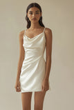 Mini White Sheath Satin Spaghetti Straps Graduation Dress