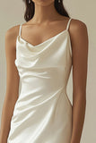 Mini White Sheath Satin Spaghetti Straps Graduation Dress