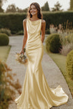 Daffodil Mermaid Satin Cowl Neck Sleeveless Long Bridesmaid Dress