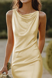 Daffodil Mermaid Satin Cowl Neck Sleeveless Long Bridesmaid Dress