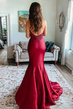 Red Mermaid Satin Backless Strapless Maxi Prom Dress with Slit