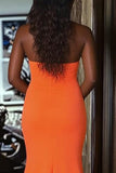 Orange Mermaid Ruffled Strapless Long Prom Dress with Slit