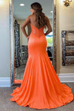 Sparkly Orange Mermaid Sweetheart Ruffled Long Prom Dress with Slit