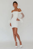 White Bodycon Sheer Sleeves Short Graduation Dress