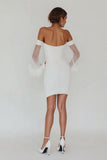 White Bodycon Sheer Sleeves Short Graduation Dress