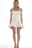 White Cold Shoulder Satin A Line Short Graduation Dress