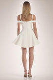 White Cold Shoulder Satin A Line Short Graduation Dress