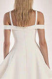 White Cold Shoulder Satin A Line Short Graduation Dress