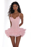Pink A Line Spaghetti Straps Ruffled Mini Graduation Dress