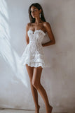 White Lace A Line Strapless Sweetheart Mini Graduation Dress