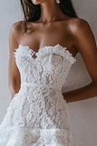 White Lace A Line Strapless Sweetheart Mini Graduation Dress