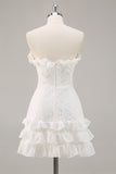 White Lace A Line Strapless Sweetheart Mini Graduation Dress