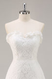 White Lace A Line Strapless Sweetheart Mini Graduation Dress