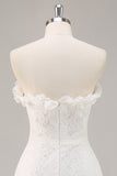 White Lace A Line Strapless Sweetheart Mini Graduation Dress