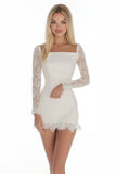White Bodycon Lace Mini Graduation Dress with Long Sleeves