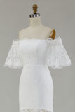 White Off the Shoulder Lace Sheath Maxi Boho Dress with Slit