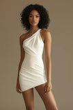 One Shoulder Bodycon Mini Little White Dress