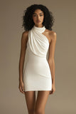 Sleeveless Bodycon Ruched Mini Little White Dress