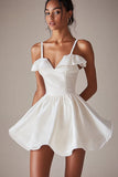 Satin A Line Spaghetti Straps Mini Little White Dress