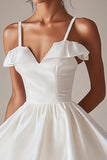 Satin A Line Spaghetti Straps Mini Little White Dress
