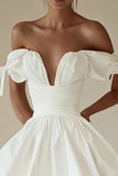Off the Shoulder Ruched A Line Mini Little White Dress